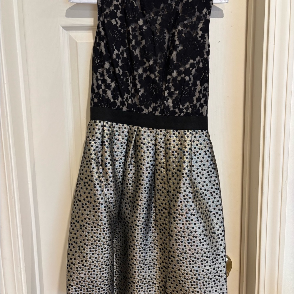 Taylor Black and Gold Lace and Taffeta Dress